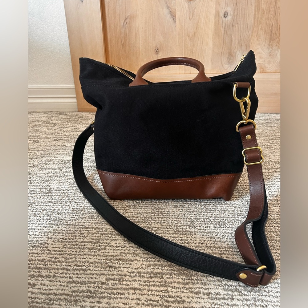 R. Riveter Otto Tote Black Canvas & Brown Leather, Made in USA, Like New. - Picture 4 of 12
